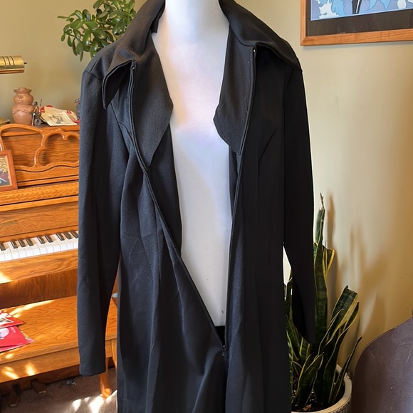 Vintage 70s Long Sleeve Dagger Collar zip front Black Dress Size XXL - Picture 4 of 11